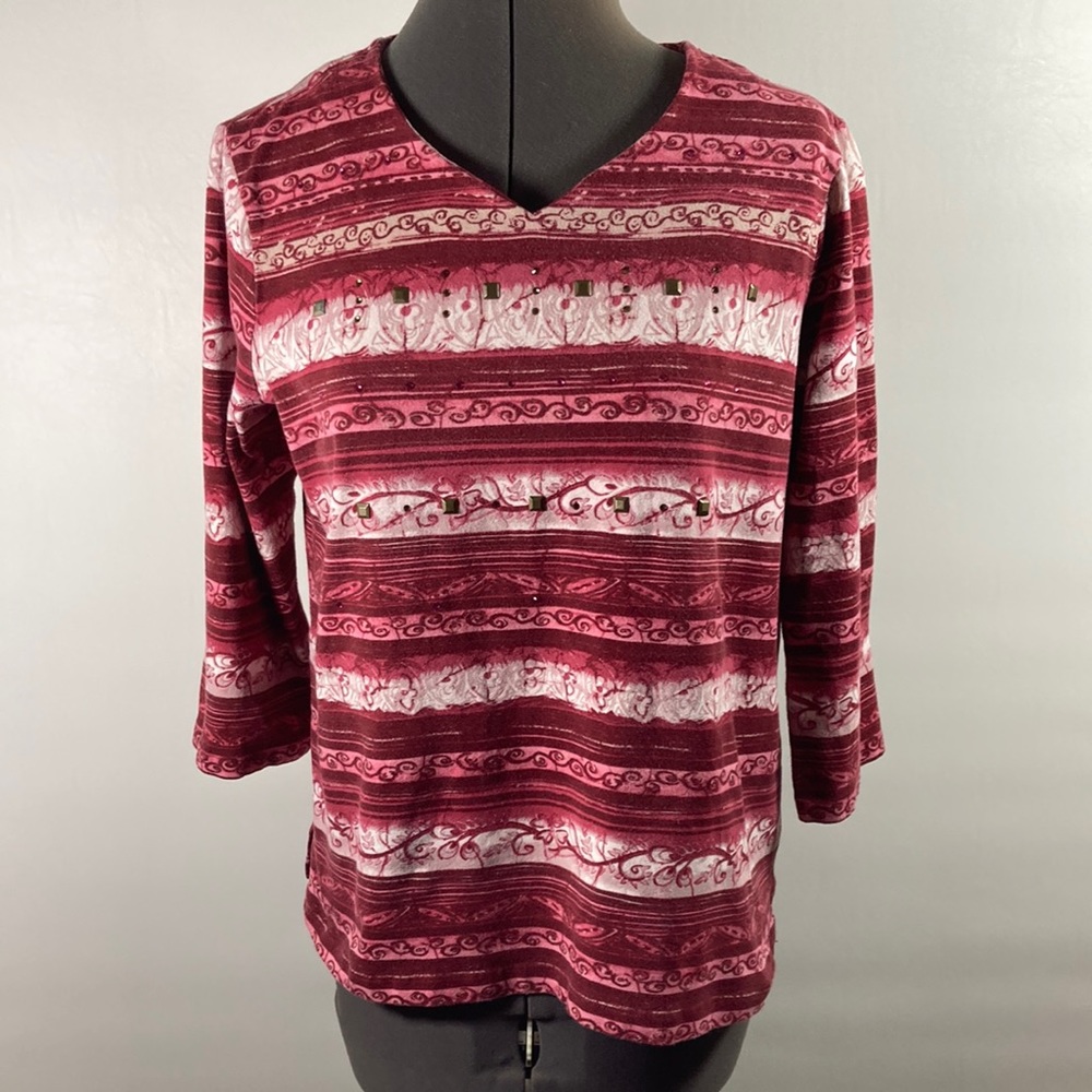 Koret Stripe w Embezzlement V Neck Top Size M